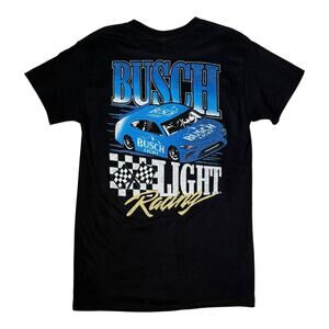 Busch Light Racing T-Shirt Men’s Small Black Graphic Tee Car NASCAR 100% Cotton